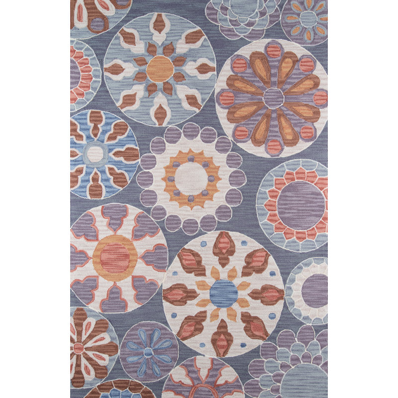 Tapis bleu crocheté à la main Gingras, Rectangle 5 pi x 7 pi 6 po