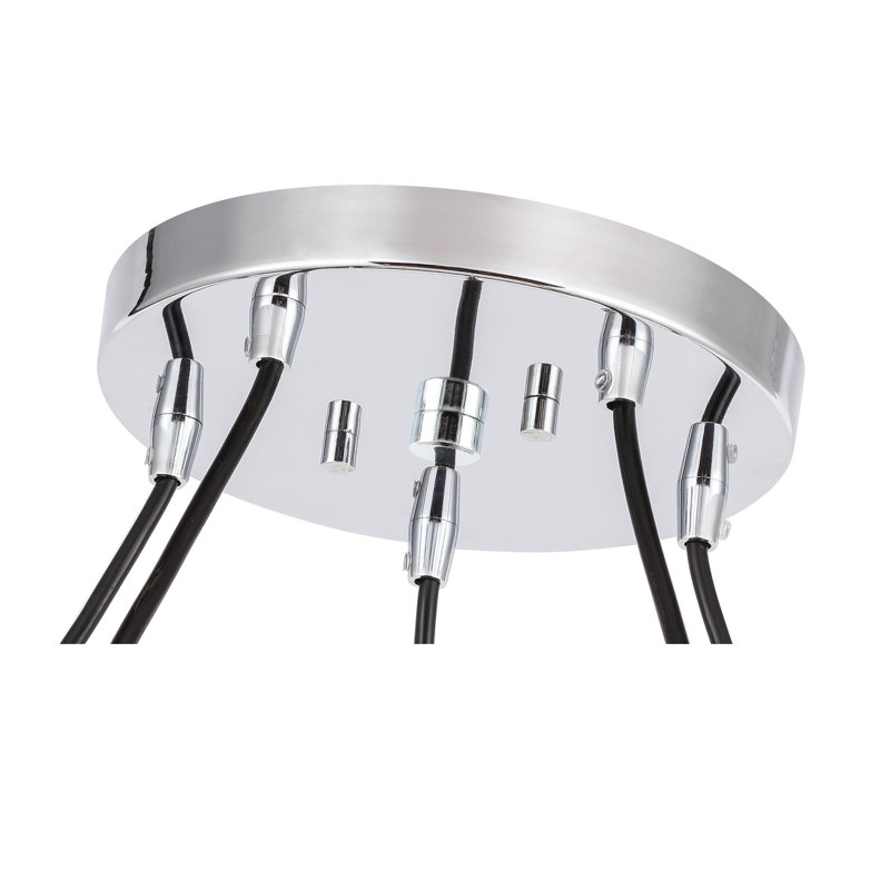 Luminaire suspendu rectangulaire 5 lumières grappe Thiede, Chrome, Halogène