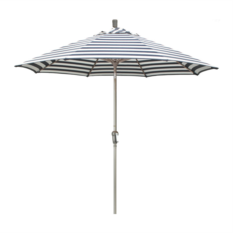 Parasol de marché 9 pi Bryleigh, Rayure Cabana bleu marine / blanche