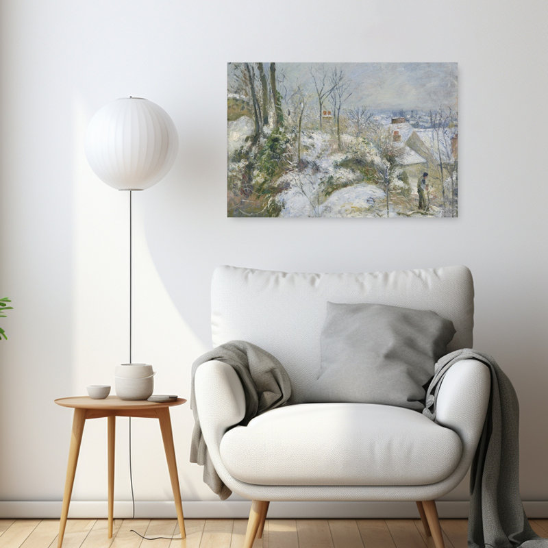 Rabbit Warren à Pontoise, Snow, 1879. Estampe d'art mural impressionniste abstraite contemporaine représentant un paysage.
