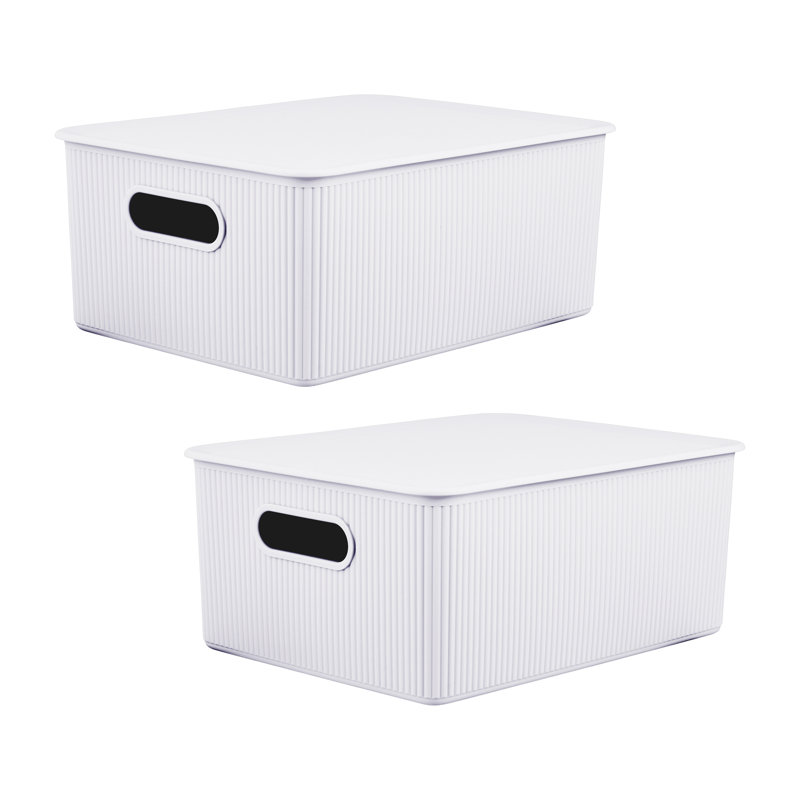 Panier en plastique nervuré, 2, Blanc, H 6,25 po x l 11,5 po x P 15 po