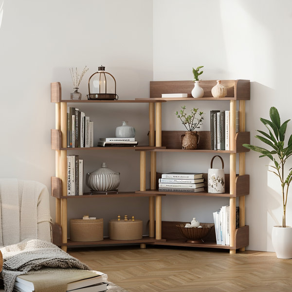Latitude Run® 4 Tier Retractable & Rotatable Bookcases, Wooden Corner ...