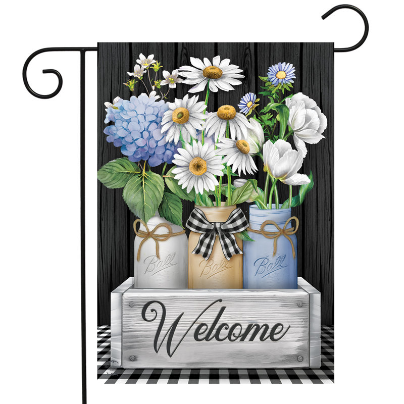 Drapeau de jardin en pot, Printemps blanc/gris foncé
