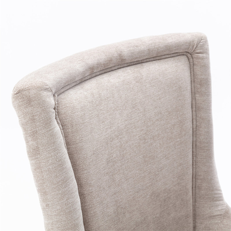 A&a furniture ultra side dining chairs | set of 2 | thickened fabric, solid wood legs | bronze nailhead, Brown, Beige 