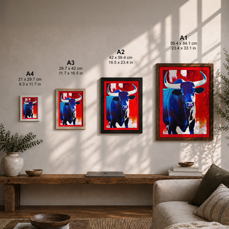 Bold Bull Portrait Modern - Print, A4 - 29.7 x 21.0 cm, Black