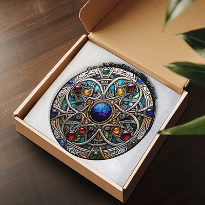 Celtic Knot Mandala Gem Stained Glass Panels Suncatcher for Window Decor