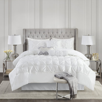 Ensemble d'édredon pour grand lit luxueux blanc touffeté - 7 pièces