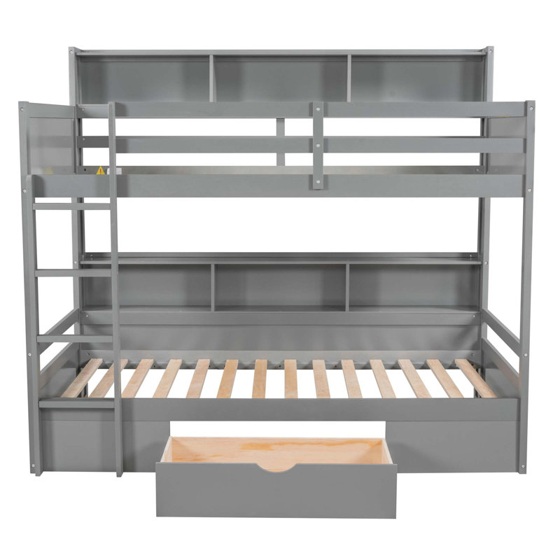 Lit superposé multifonctionnel avec rangement intégré et assemblage facile, Gris