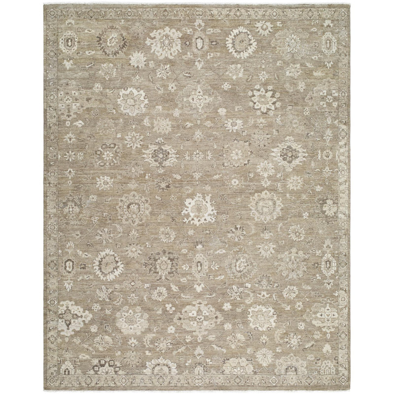 Anatolia Hand Knotted Wool Ikat Area Rug in Beige, Rectangle 10' x 14'