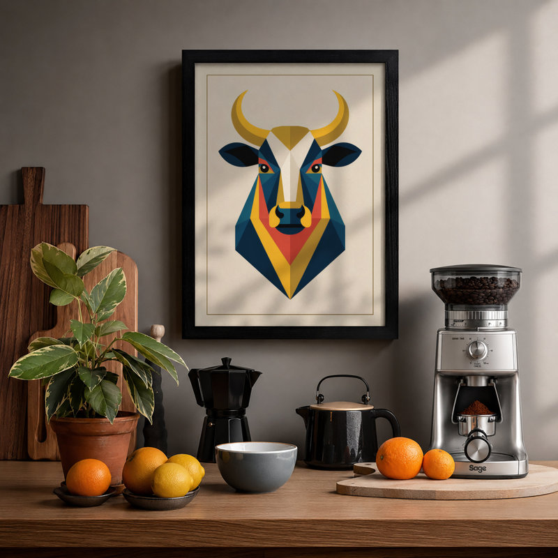 Geometric Bull Art Deco - Print, A3 - 42.0 x 29.7 cm, Black