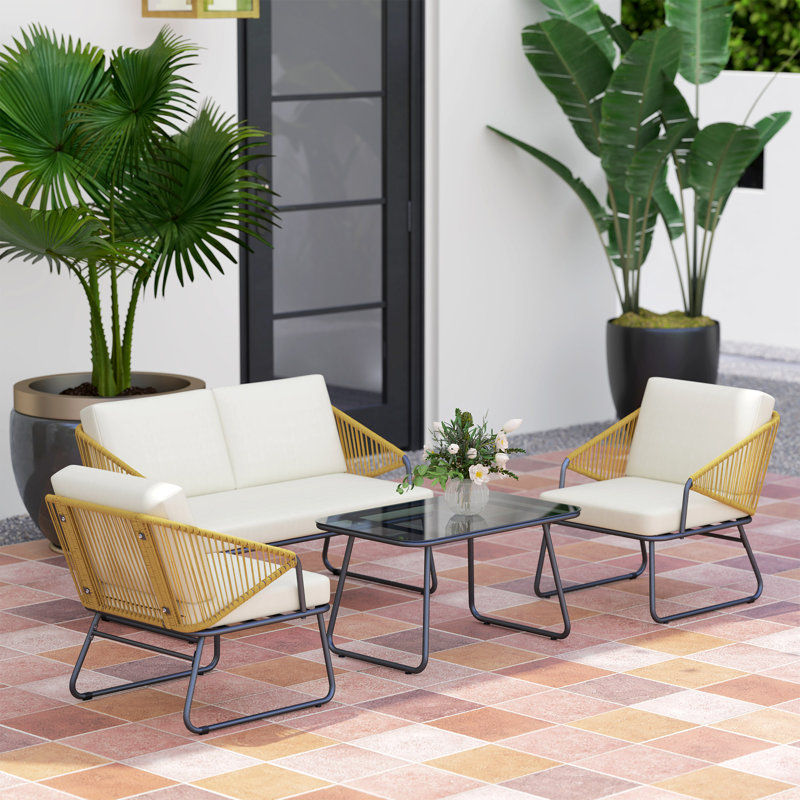 Rattan Sofa Set, Cream