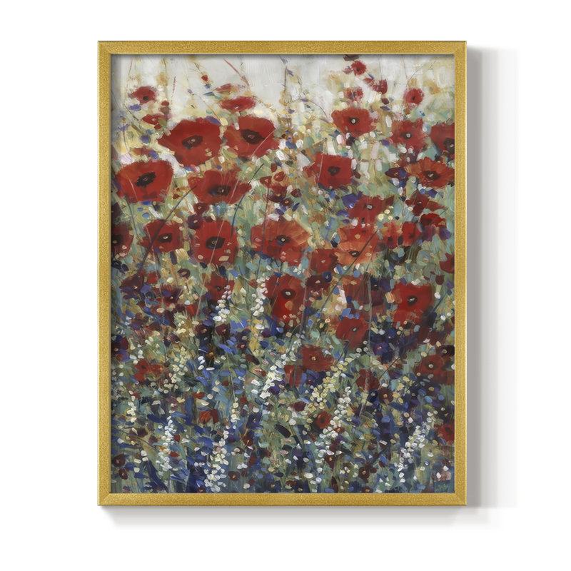 «Garden Poppies I», reproduction encadrée - bois massif, H 11 po x l 9 po, Doré