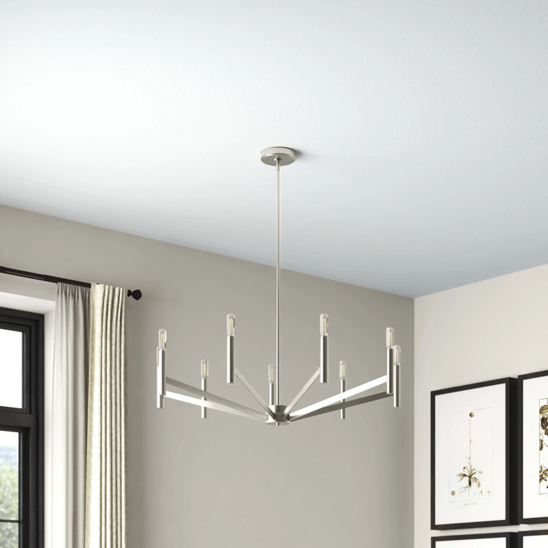 Lustre classique à 9 lumières de style bougie Amedee, Non, Nickel brossé