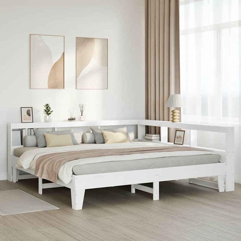 Bookcase Bed Without Mattress Solid Wood Pine, Double (4'6), White