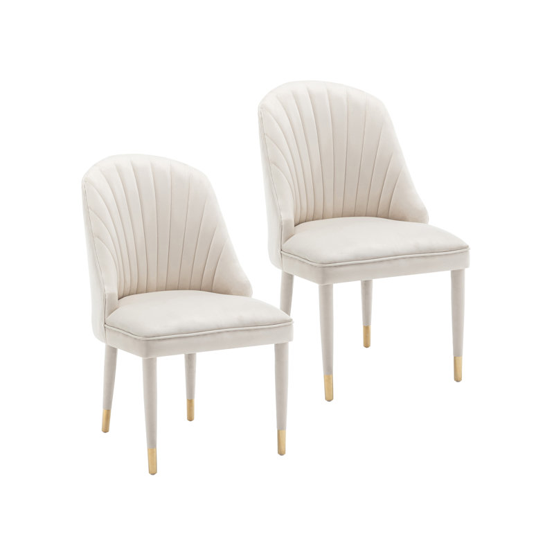 Chaise rembourrée en velours Sudie, Crème