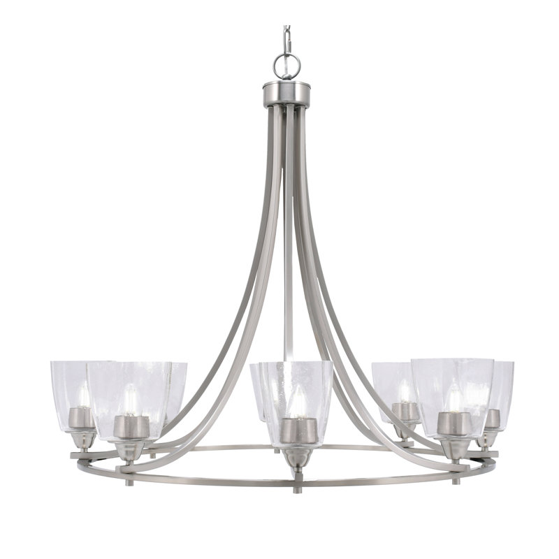 Lustre 8 lumières avec verre 4,5 "Paramount, Nickel brossé, Grainé transparent
