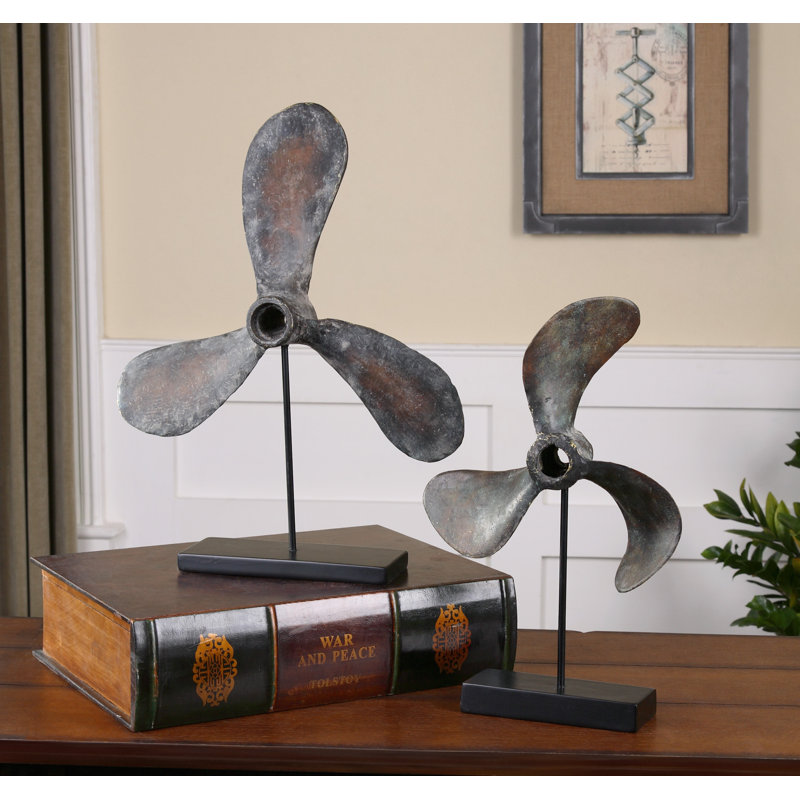 Rust Brown and Black Resin Propeller Sculptures Set