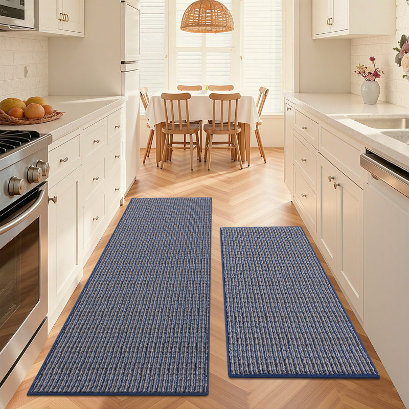 Tapis de cuisine antidérapant lavable à la machine, Bleu, Rectangle 5 pi x 2 pi