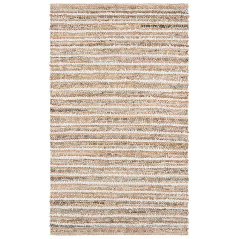 Abisag Woven Jute/Canvas/Cotton Performance Striped Rug in Natural/Beige, Rectangle 3' x 5'
