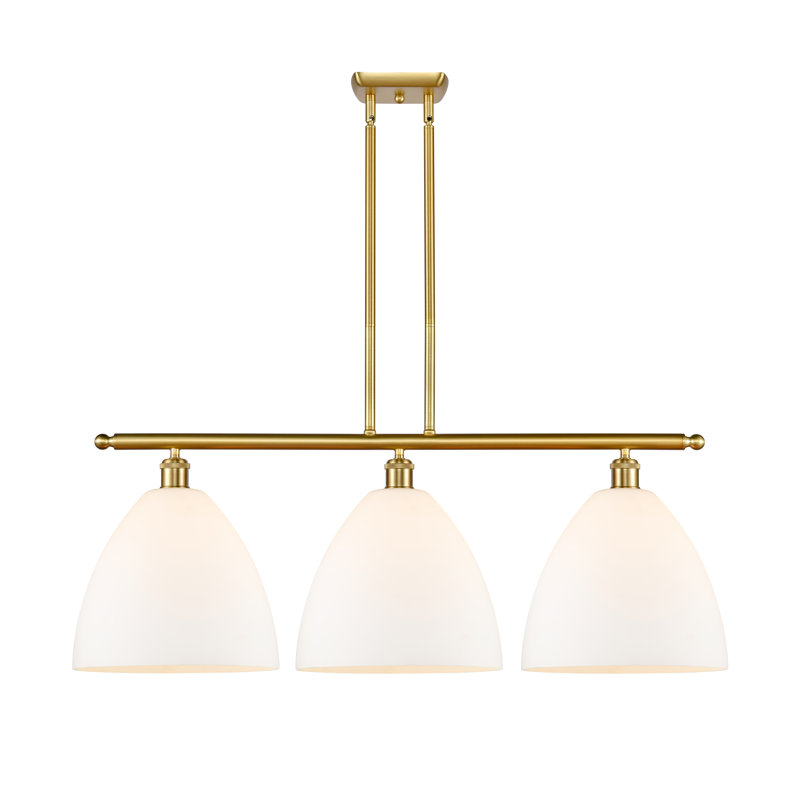 Luminaire suspendu linéaire à 3 lumières pour îlot de cuisine Alizia, Blanc mat, DEL, Or satiné