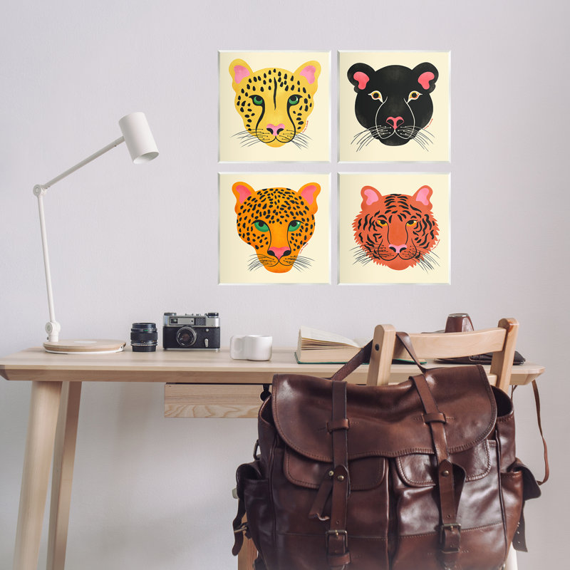 Ensemble de 4 plaques murales Modern Jungle Wildlife faces, par Carrie Cantwell