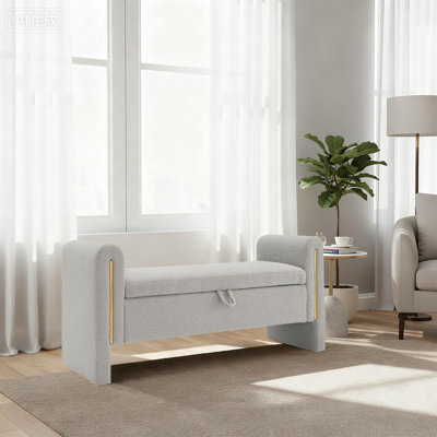 Banc de rangement rembourré en tissu entièrement Teddy
