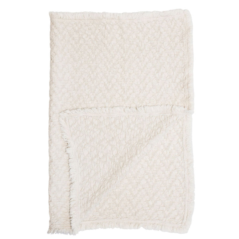 Cream 30" x 40" Knitted Cotton Baby Throw Blanket with Tassels