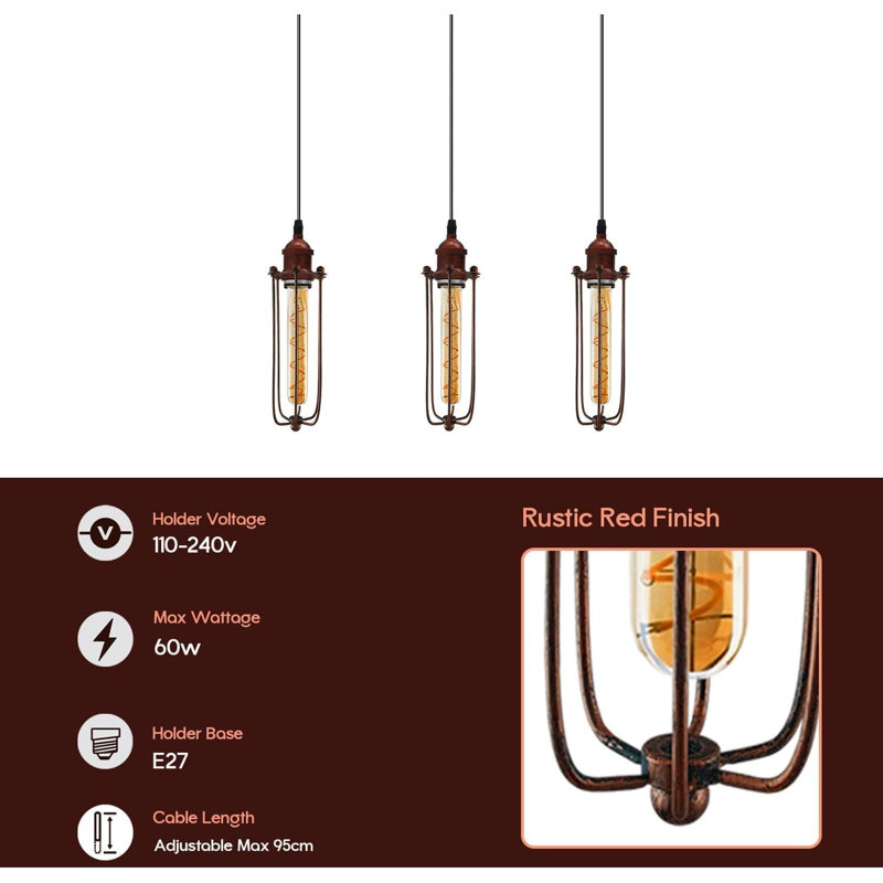 1 - Light Caged Pendant, Rustic Red