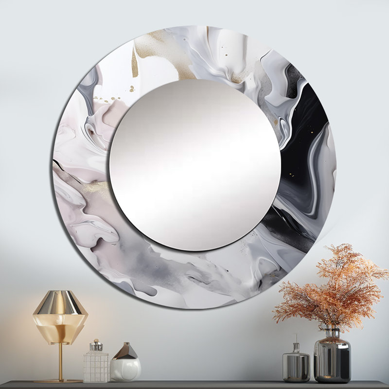 Orlandrea blanc et gris captivant marbre II - grand miroir mural, miroir mural rond blanc, art imprimé en métal