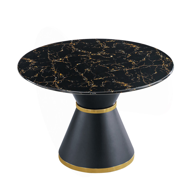Table de salle à manger en marbre et panneau de fibres à densité moyenne, Noir et or