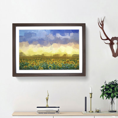 Flock of Birds Above Sunflowers in Abstract - Picture Frame Graphic Art Print