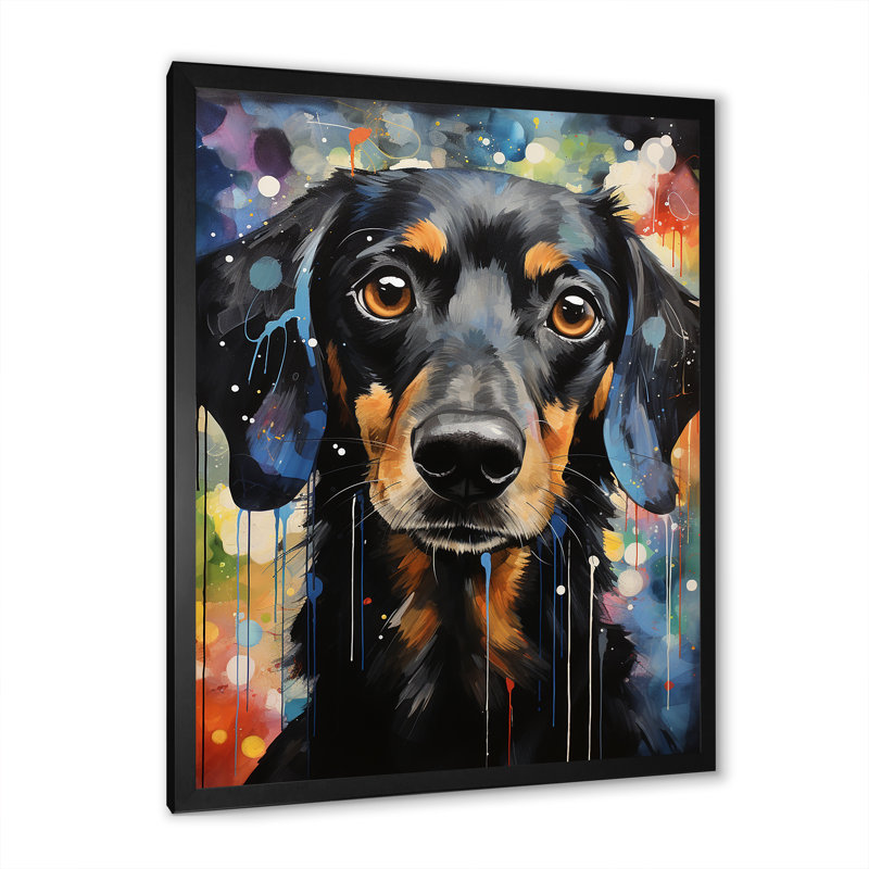 Dachshund Delight II sur impression sur toile, Cadre simple noir, H 40 po x l 30 po x P 1,5 po