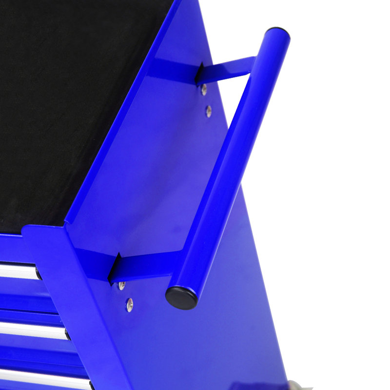 Blue 4 Tool Cart With Wheels. Robust Cold Rolled Steel Frame. Powder Coated Finish. Seamless -Bearing Drawers. 4"  2 Brake, 2 Without . Spacious Storage. 24.46X13x29.72 4 Drawers Multifunctional In