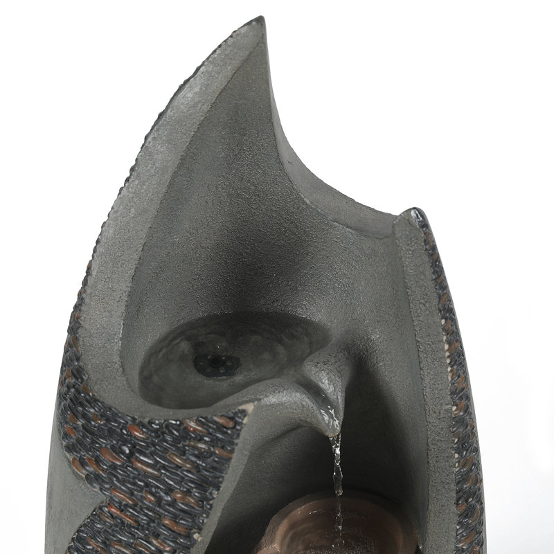 37" Gray Resin Modern Fountain with Lights