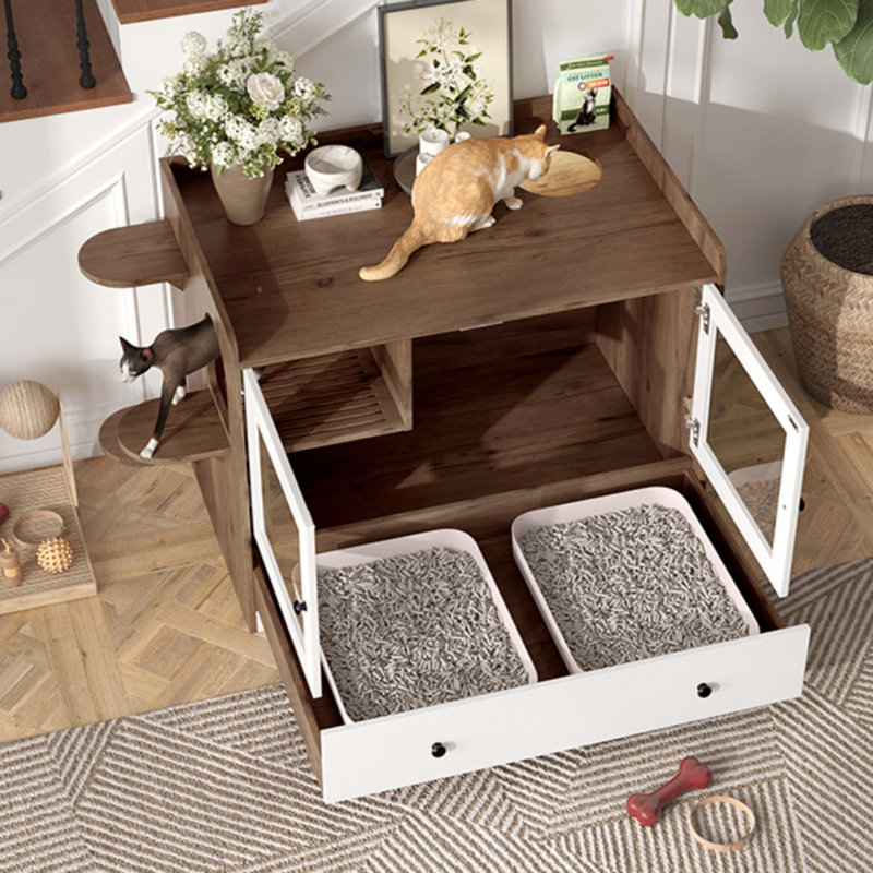 Enceinte de litière pour chat, Brun / Blanc
