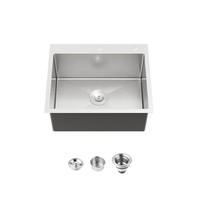 23x19 Single Bowl Handmade Overmount Stainless Steel Kitchen Sink In Dark Gray With Us Standard Drain And Hook, 304 For Luxury Shine, Black Finish To Stains, Compact Size Efficiency, Easy