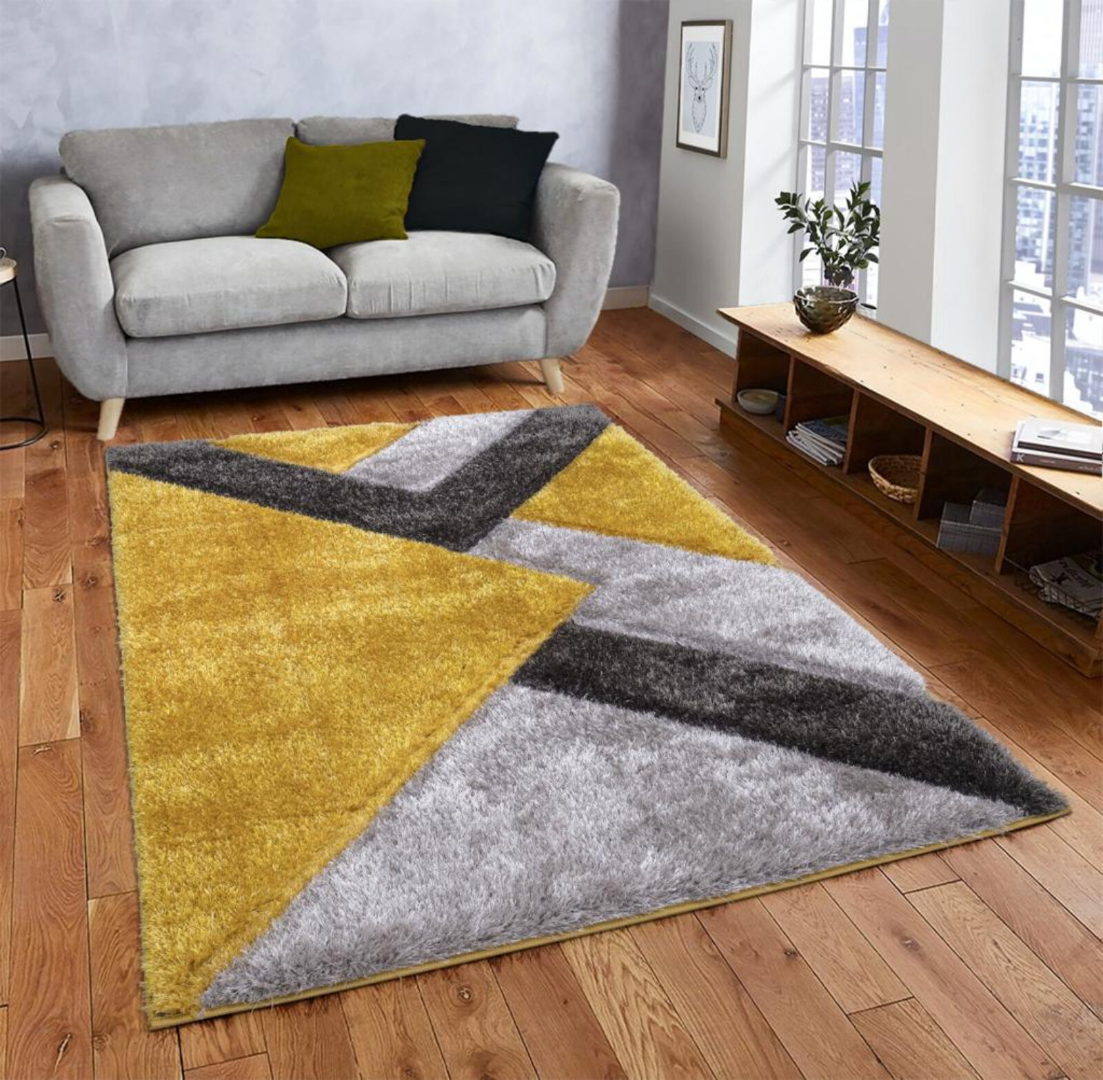 Yellow and grey deals rug