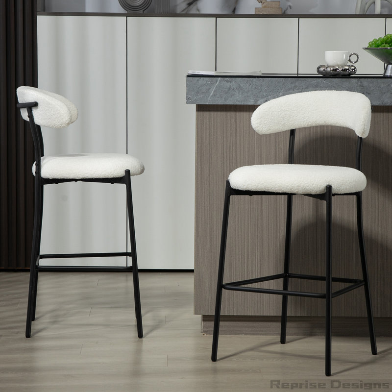 Tabourets de bar 26 po à hauteur de comptoir en tissu Teddy, Blanc