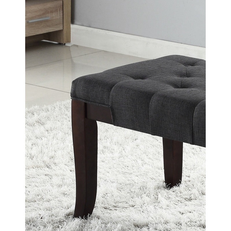 Elegant Gray Bench With Upholstery, Base, 44"W X 16"D 18.68"H Bench, Solid Hardwood , Contrasting Fabric Seat,, Gray
