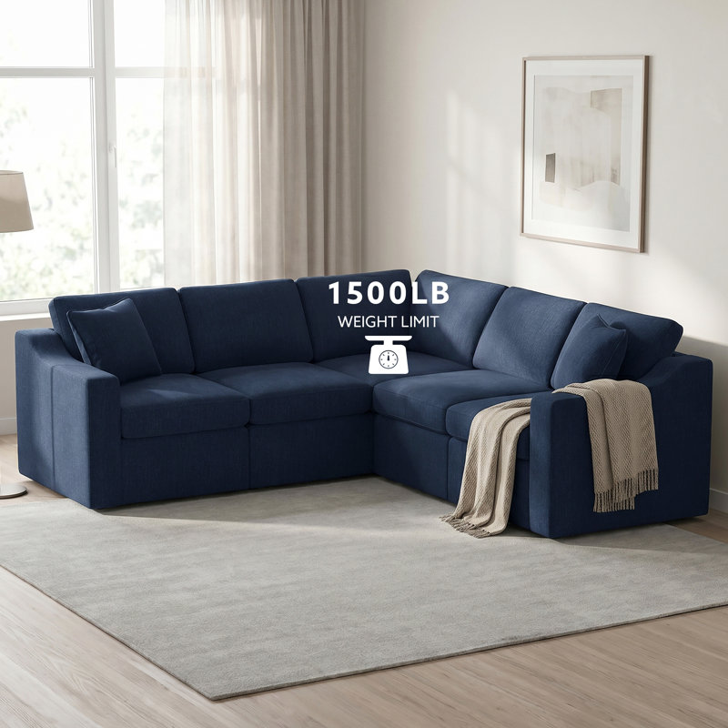 Canapé modulaire en coin rembourré Lockheart 5PC, Polyester bleu