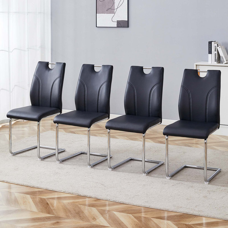 Ensemble de chaises de salle à manger en polyuréthane, 4, Argent argent, Noir