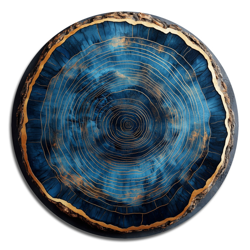 «Blue Forest Of Wood Slide Collage II - Forest», art mural rond en métal, H 16 po x l 16 po