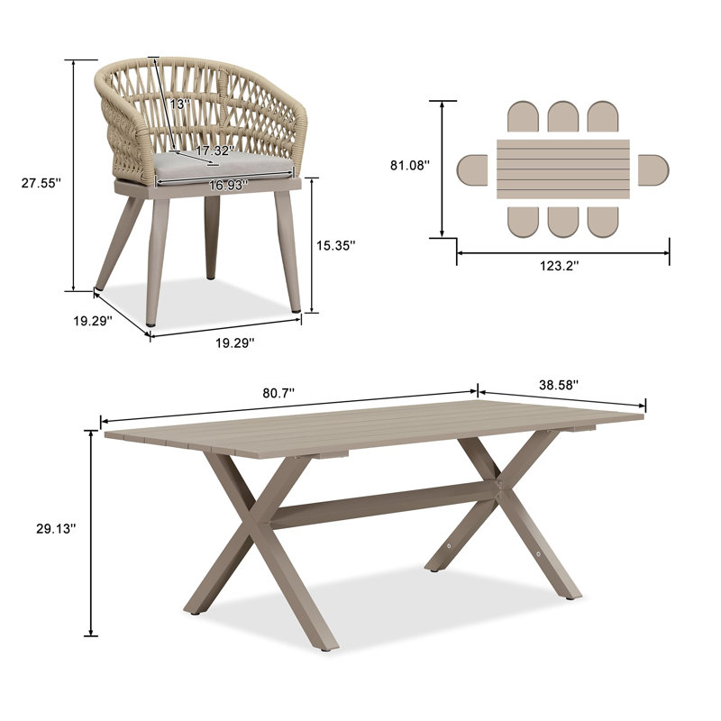 Ensemble repas de patio, 8, 29.13" H x 86.61" W x 38.58" D