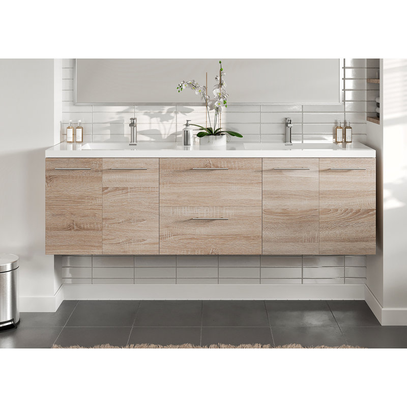 Aberdeen 72'' Wall Mounted Double Bathroom Vanity with Acrylic Vanity Top, Rosewood