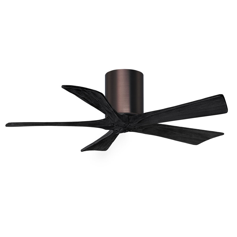 60" Irene 5-Blade Hugger Ceiling Fan with Wall Remote, Brushed Bronze, 42", Matte Black