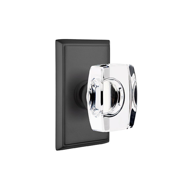 Ensemble de boutons de passage Emtek avec rosette rectangulaire et bouton en verre Windsor, Dos plat