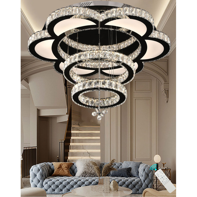 W24 "Big Flower Modern Lustre en cristal 3000-6000K Luminaires de gradation, H 40 po x l 40 po x P 30 po