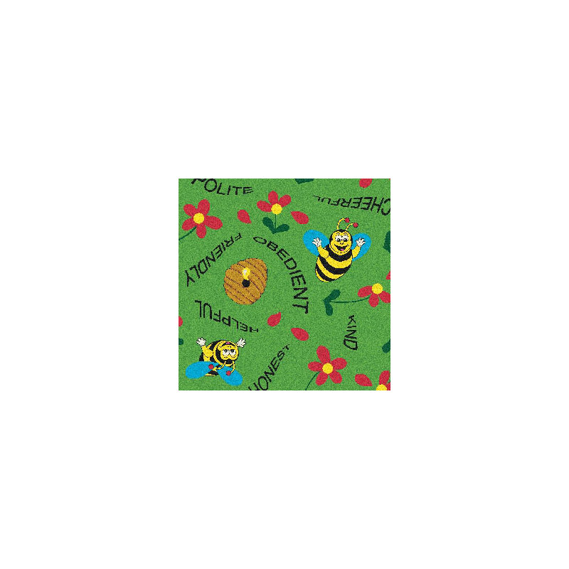 Tapis éducatif avec abeilles, Rectangle 5 pi 4 po x 7 pi 8 po, Rouge