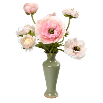 Pink Anemones in Green Ceramic Bud Vase