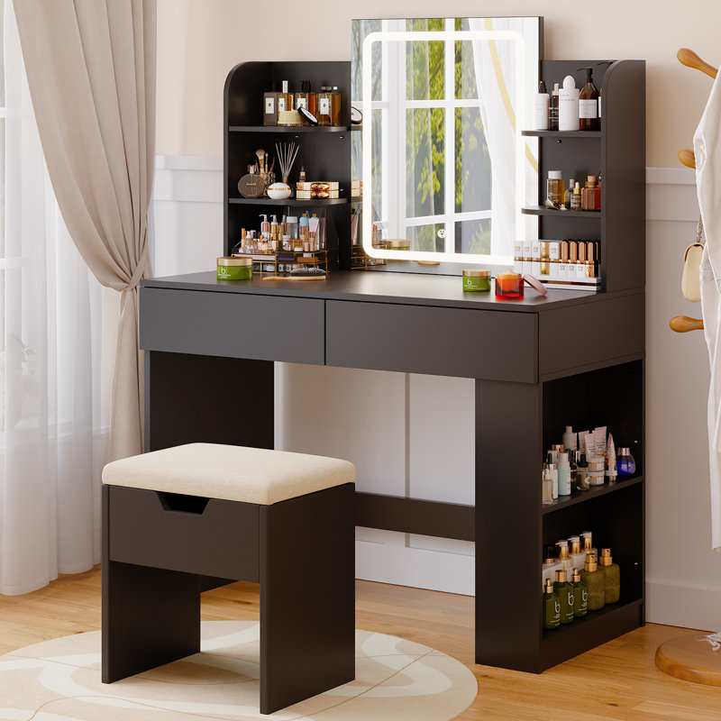 Dressing Table with Mirror, Black